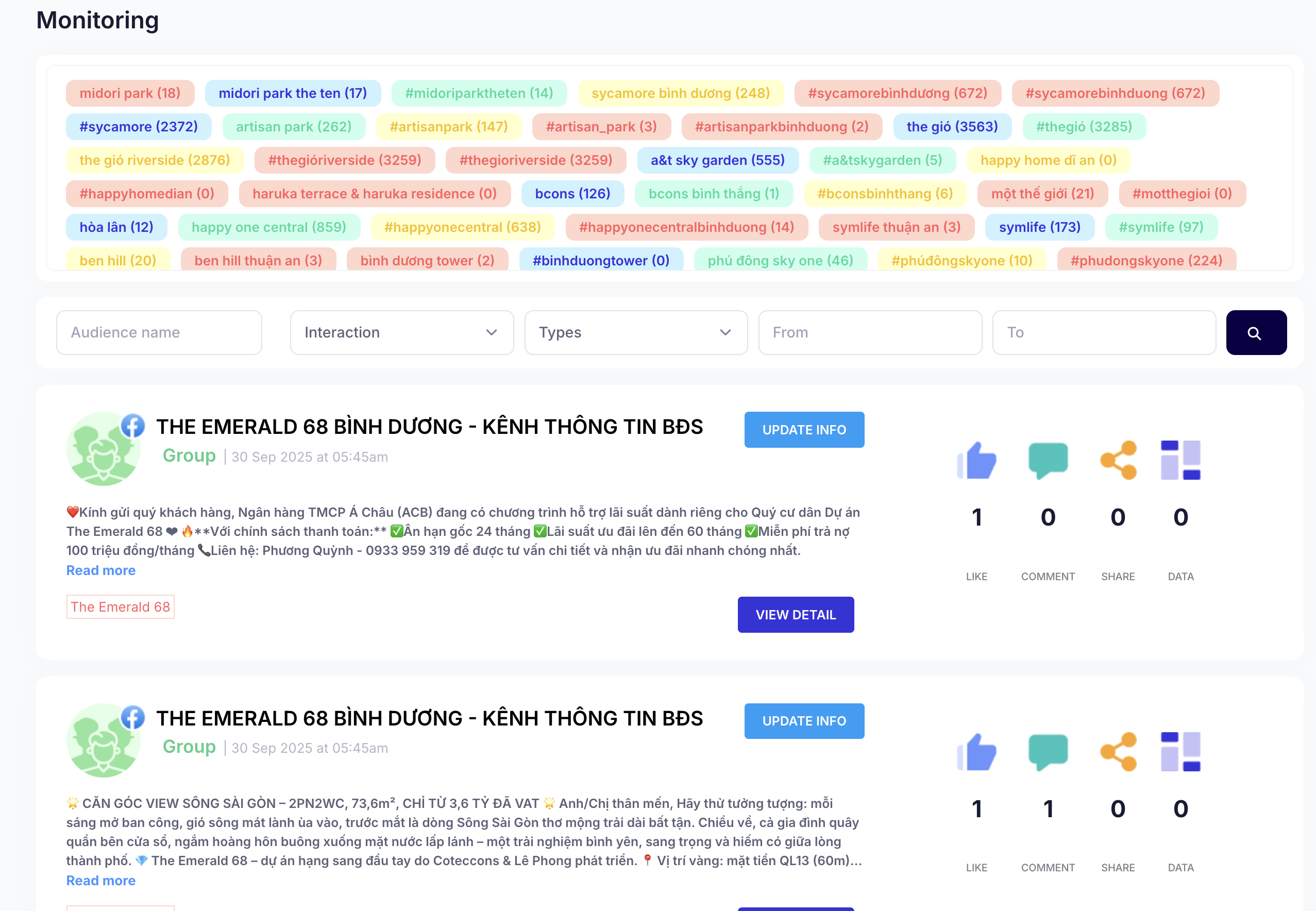 Dashboard - Lắng nghe mạng xã hội theo từ khoá